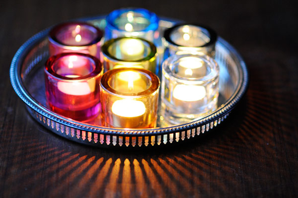 Tea lights on a Moroccan tray