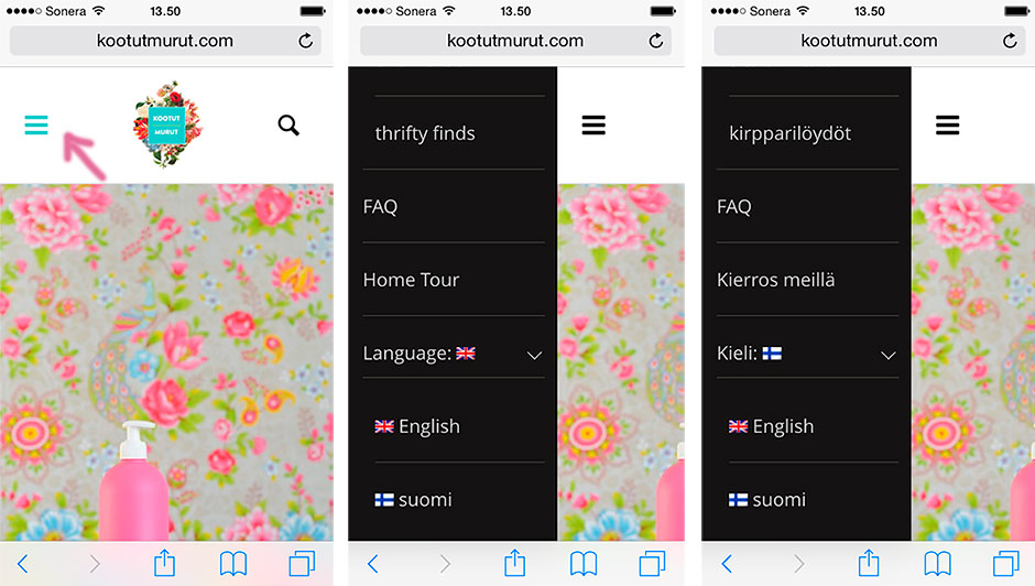 Language menu in mobile phone