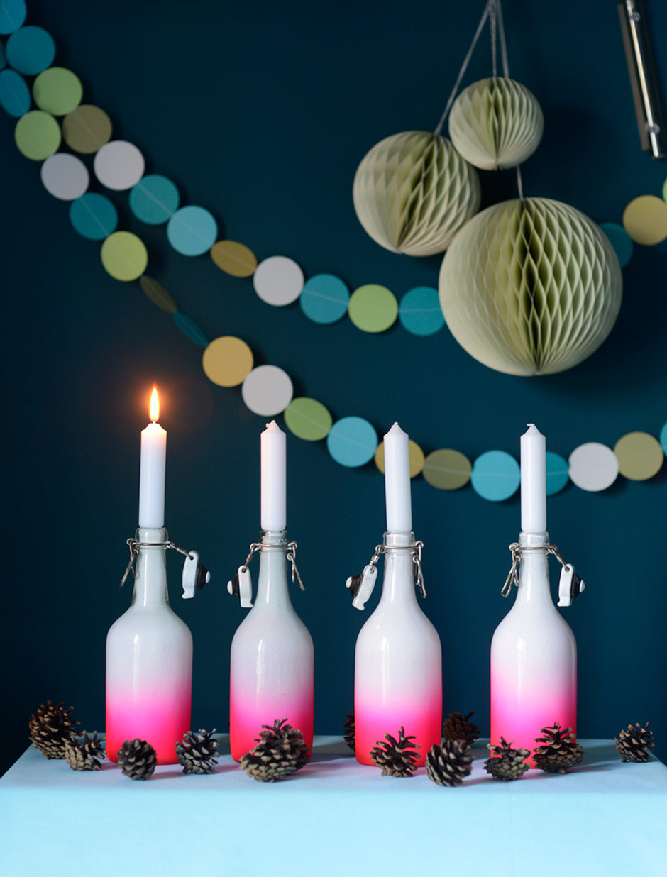 DIY Ombre Painted Bottles aka Advent Candle Holders